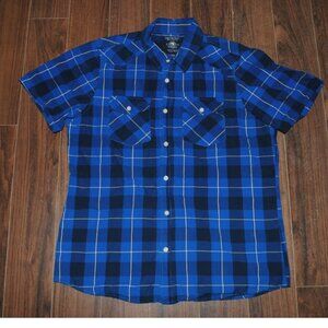 Bluenotes Button Up Short Sleeve Blue Plaid Shirt Chest 46"